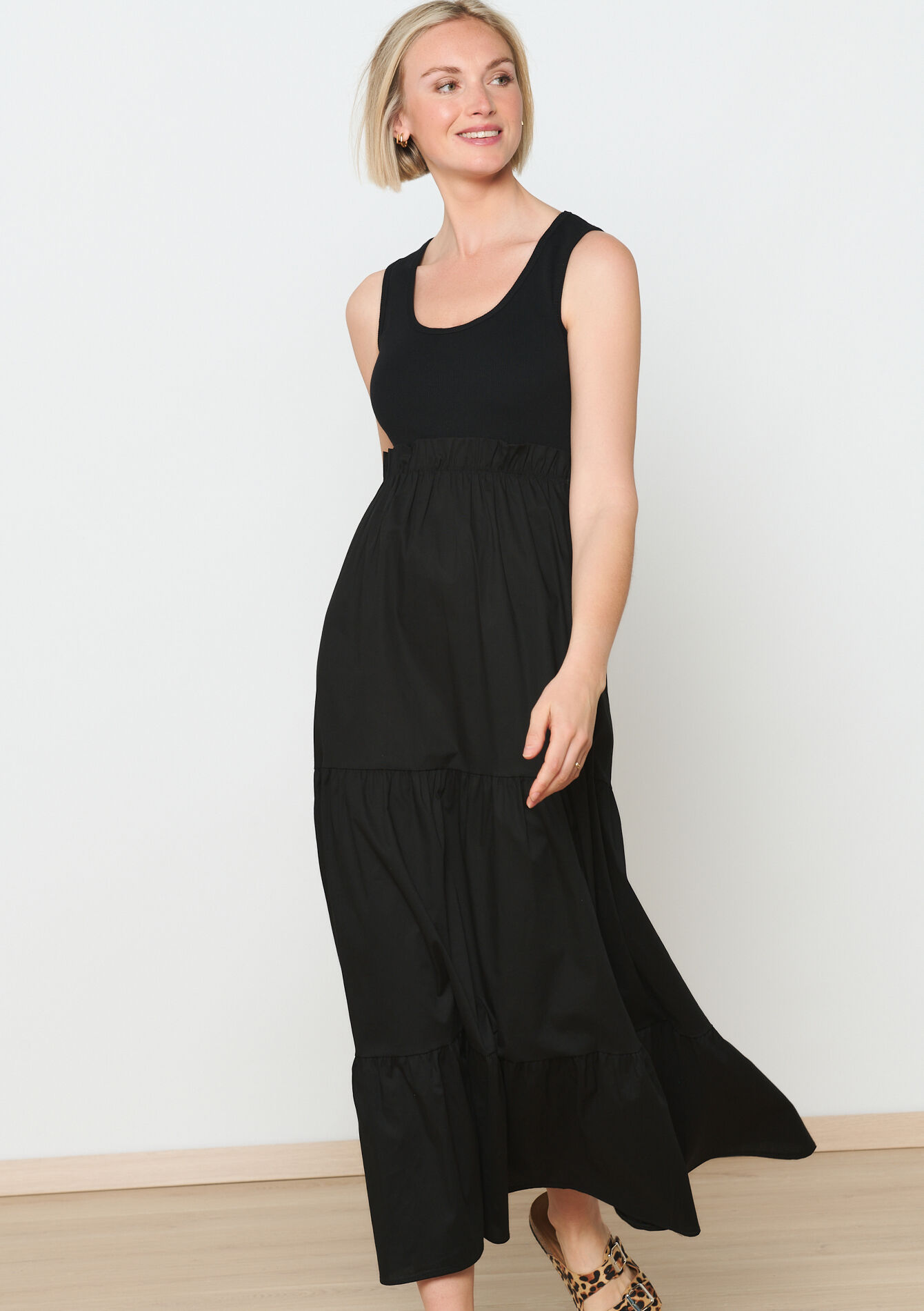 Popeline jurk met geribbelde top