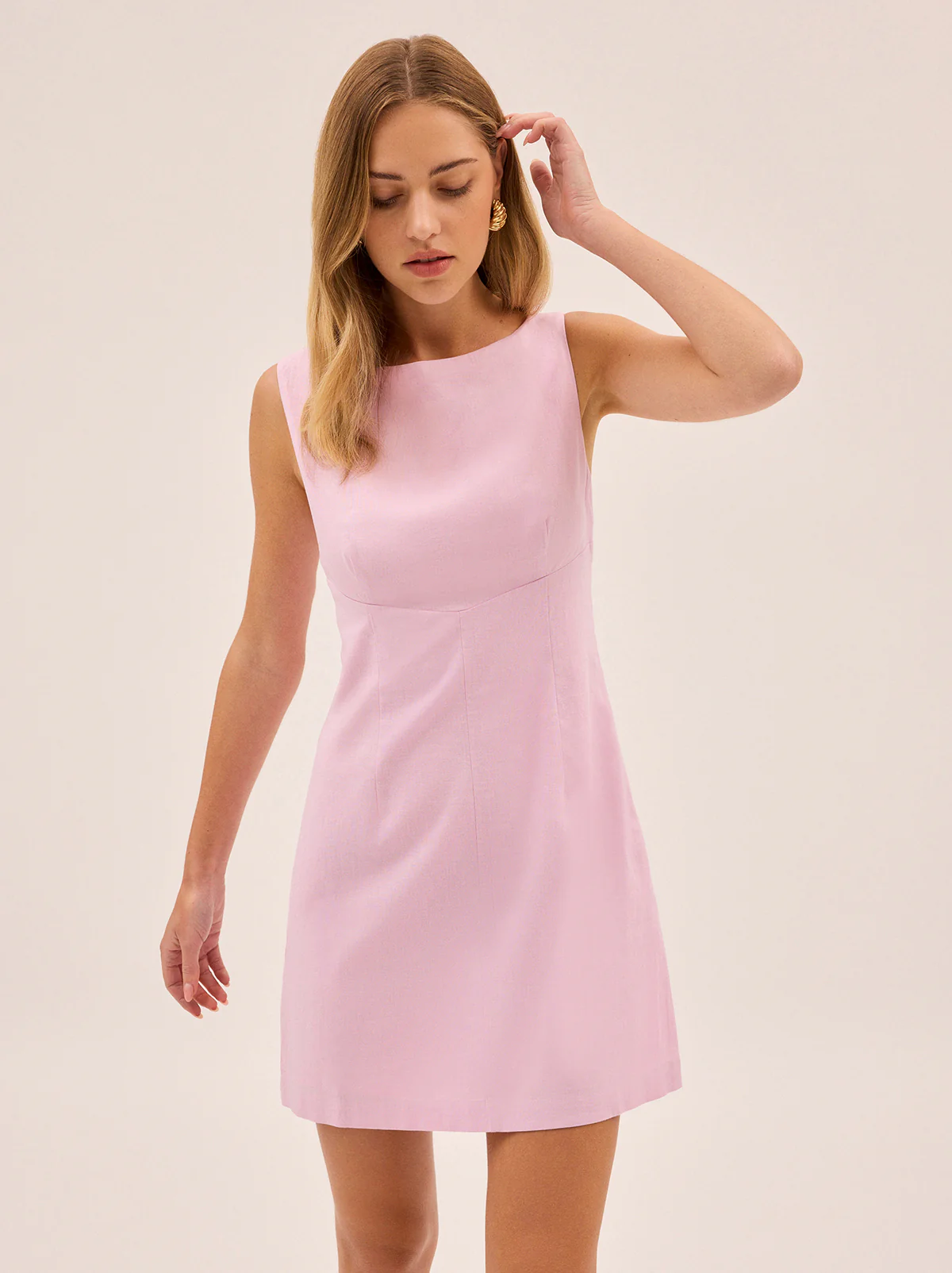 Elodie Pink Cotton Linen Mini Dress