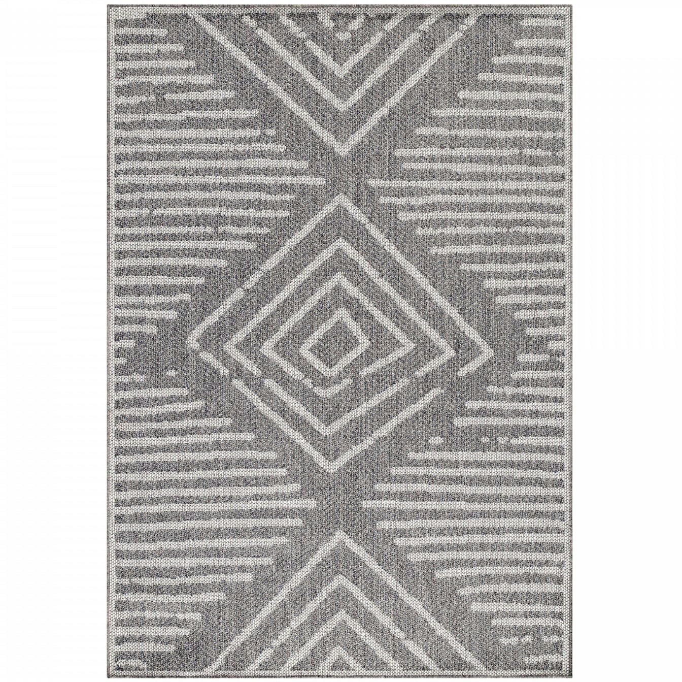 BERBER - Tapis extérieur tissé plat gris et greige 160x230cm