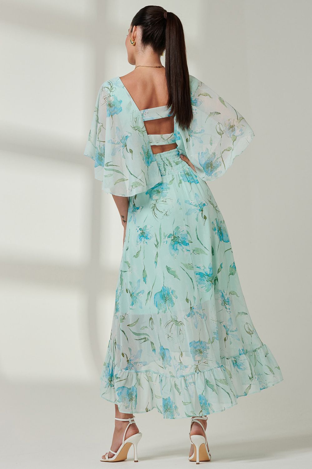 Jolie Moi Frill V-neck Chiffon Maxi Dress