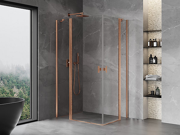 Mexen Mist Duo cabine de douche pivotante 120 x 110 cm, transparent, cuivre brossé - 8A4-120-110-65-00