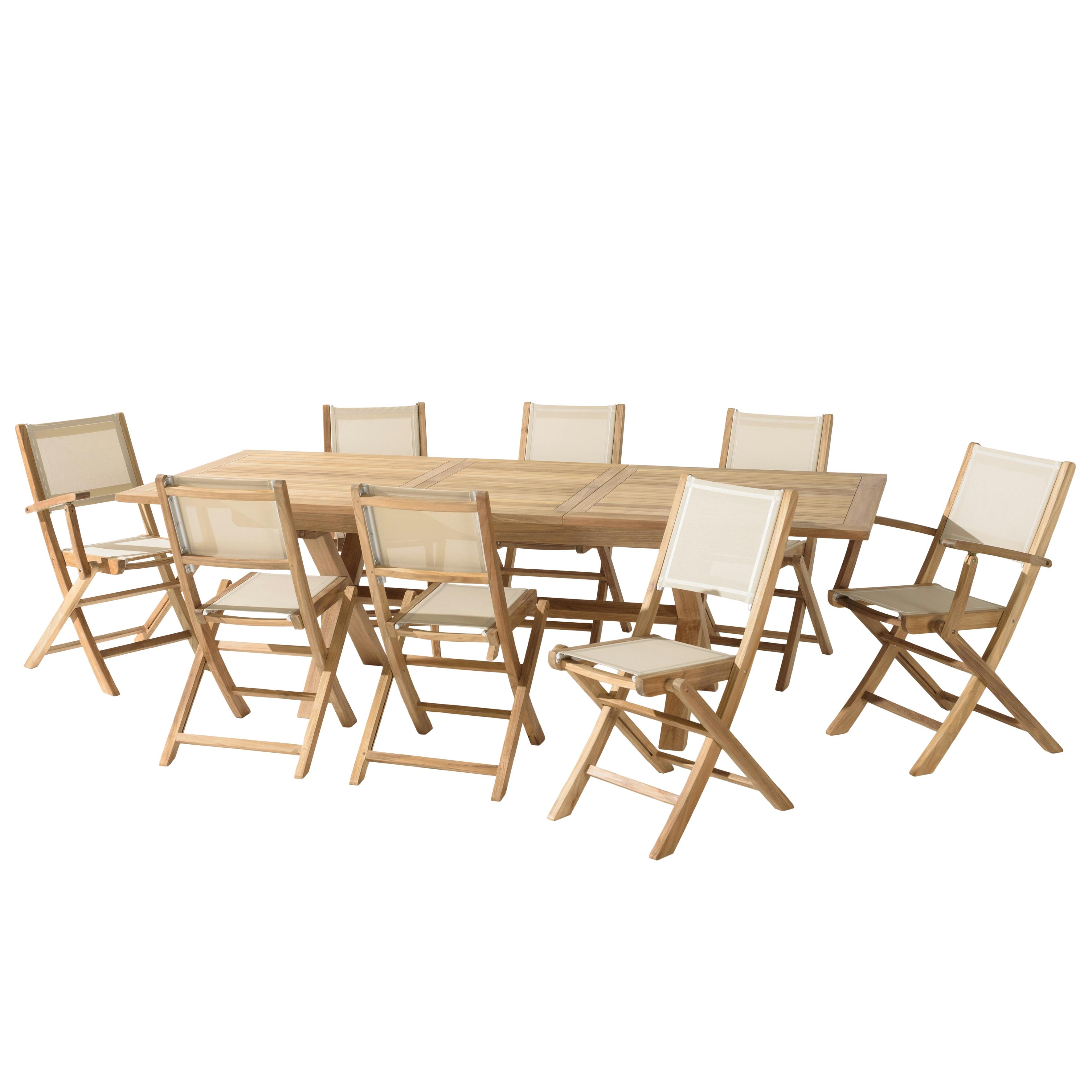 Ensemble de repas de jardin en teck table extensible et 8 chaises ALERIA