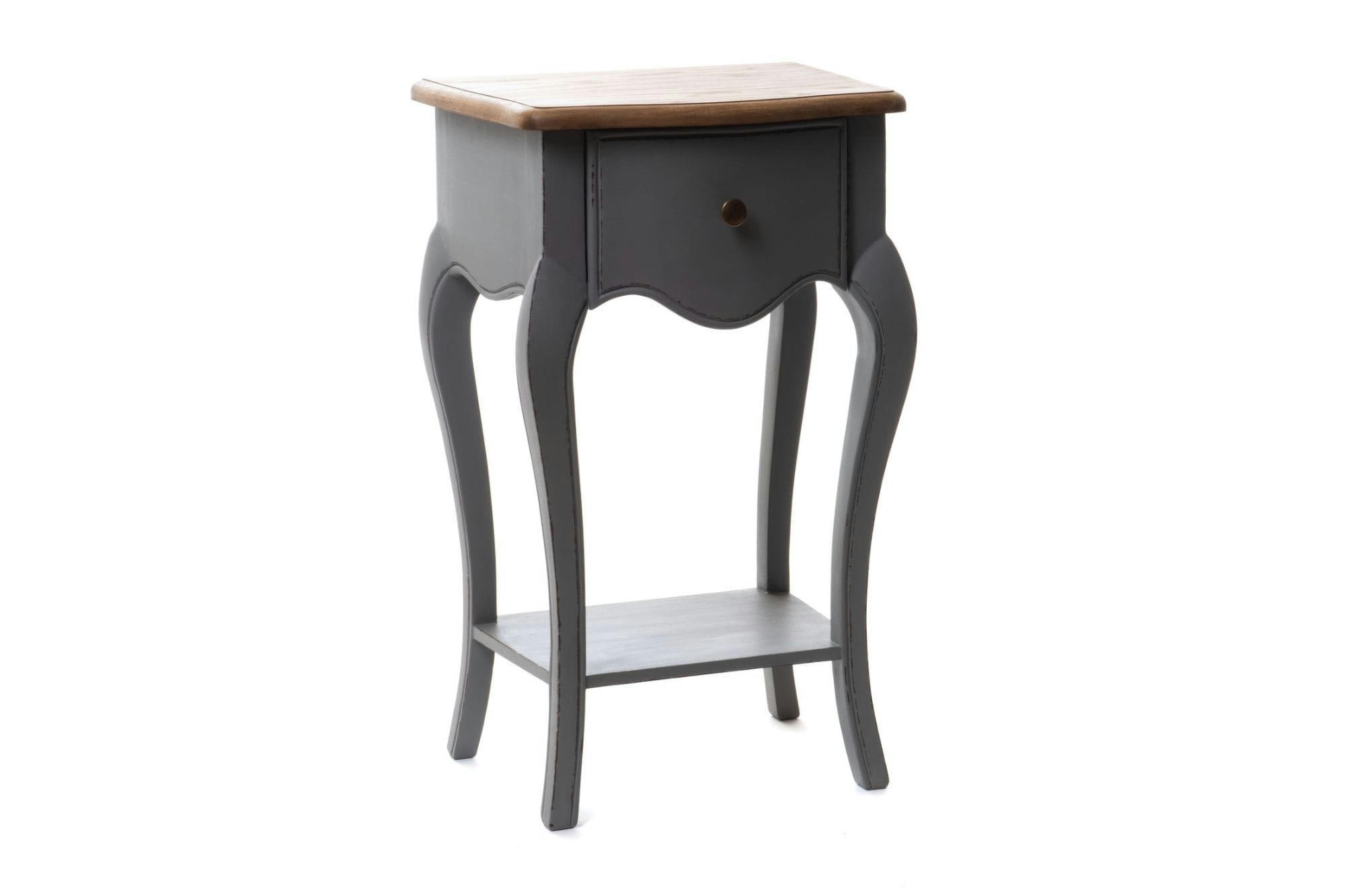 BETSY - Table de chevet en bois gris patiné 1 tiroir 1 tablette