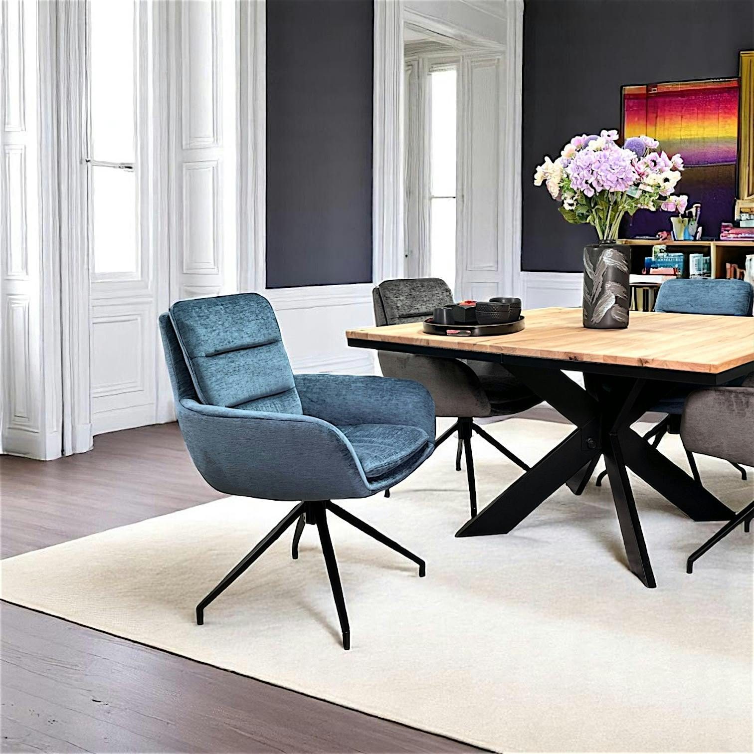 Fauteuil de table pivotant en velours bleu (lot de 2) PALERME