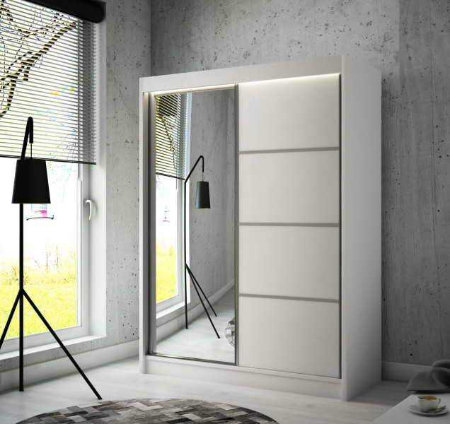 Szafa PAKO przesuwna z lustrem 120 cm - Biała mat