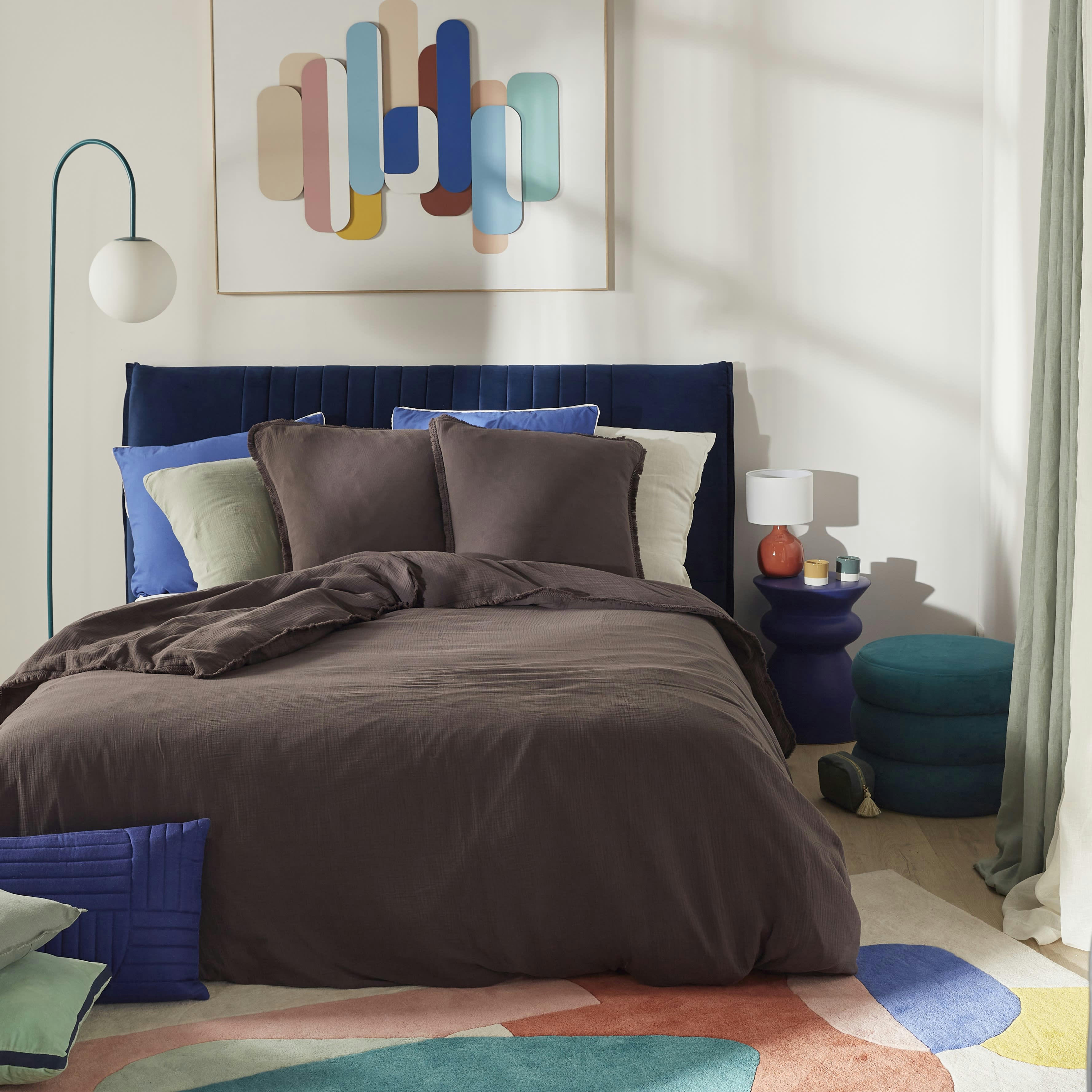 - Parure de lit en gaze de coton biologique gris carbone 240x260