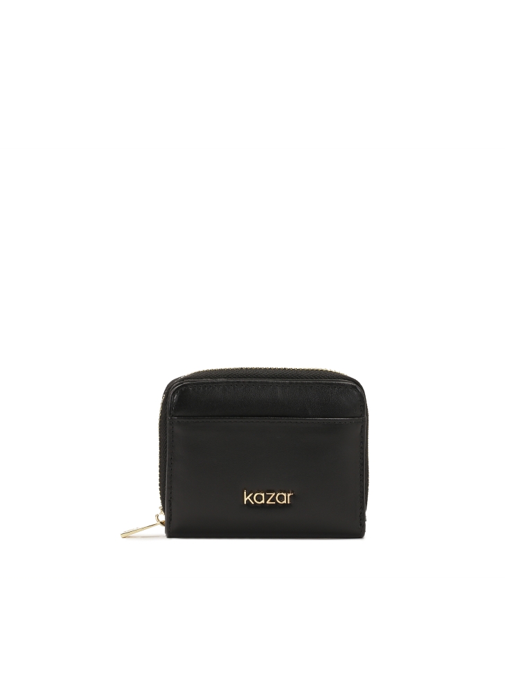Compact black zip wallet