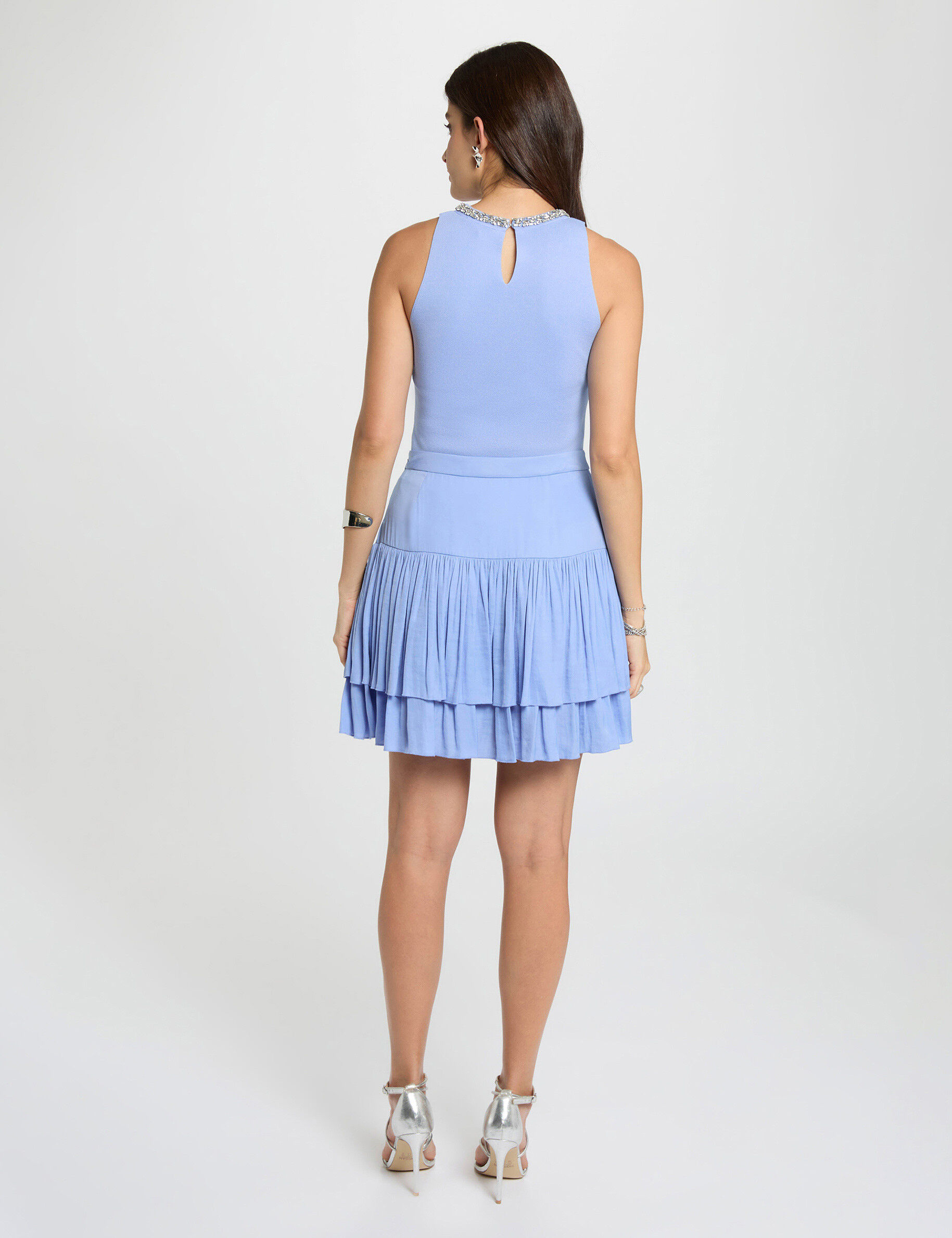 Fitted Tank Top With Rhinestones Blue Women