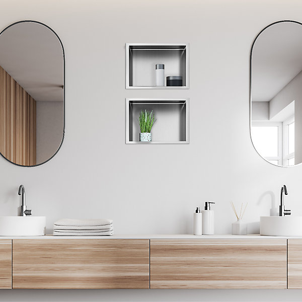 Balneo Niche murale de douche 30x20x10cm, étagère encastrable douche acier inox, finition brossée, WALL-BOX ONE