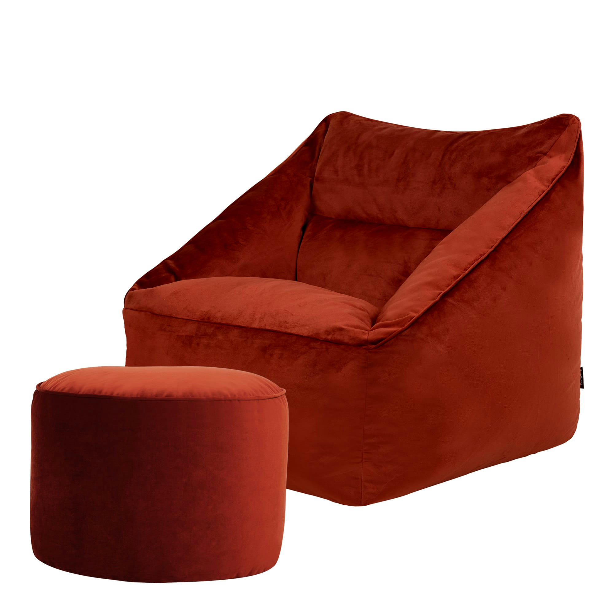 NATALIA - Pouf fauteuil avec repose-pied rond velours terracotta