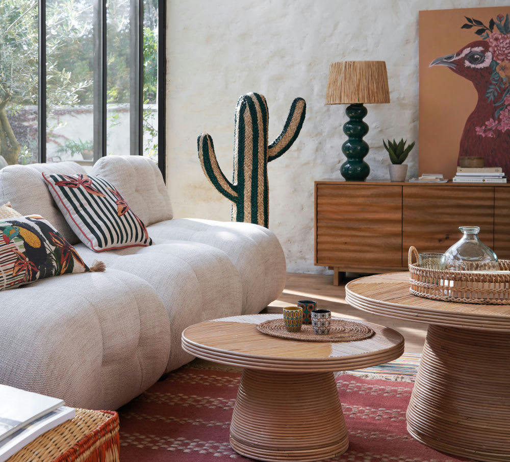 AVEIRO - Statuette cactus bicolore rayée verte H120