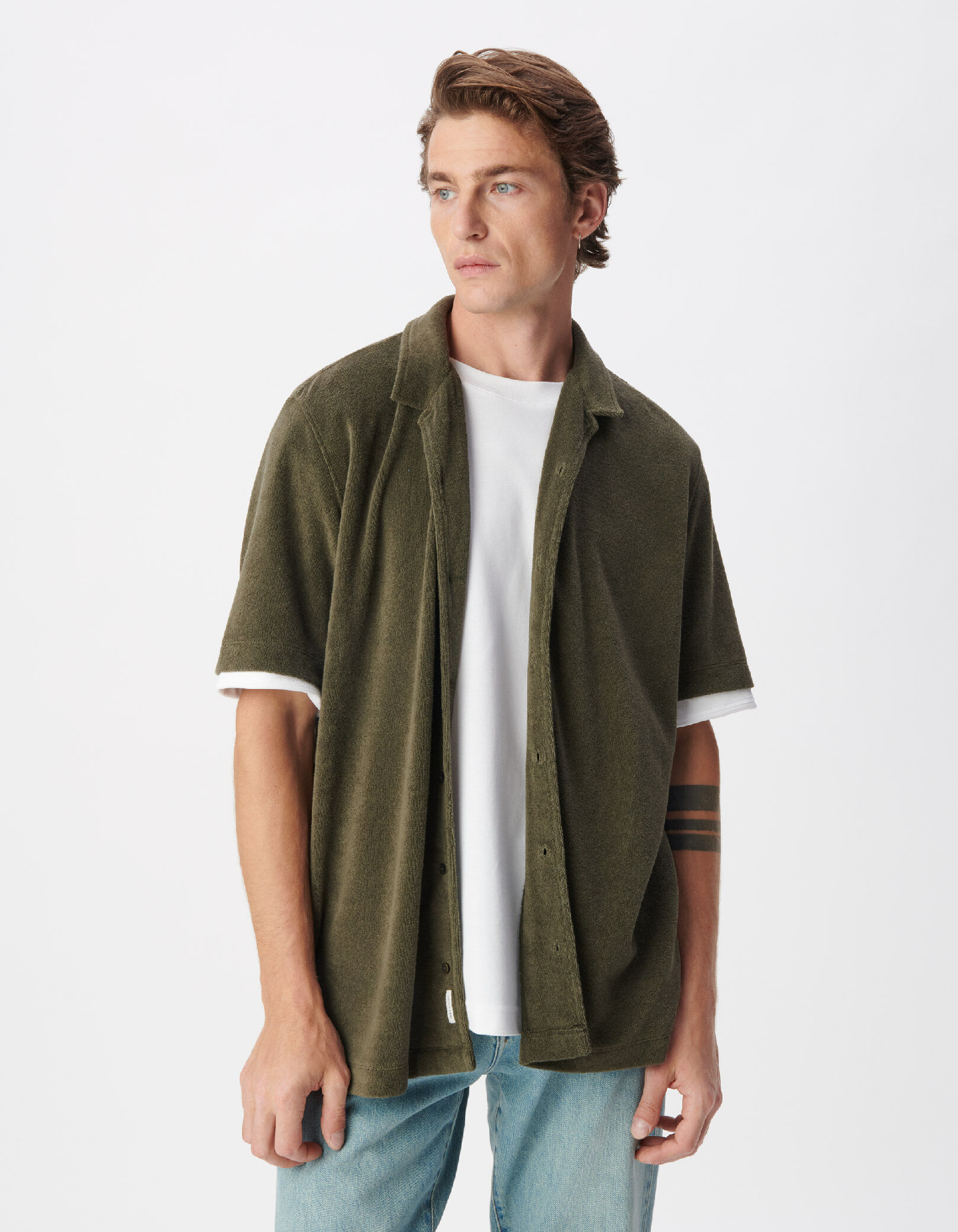 Chemise regular kaki en éponge Homme