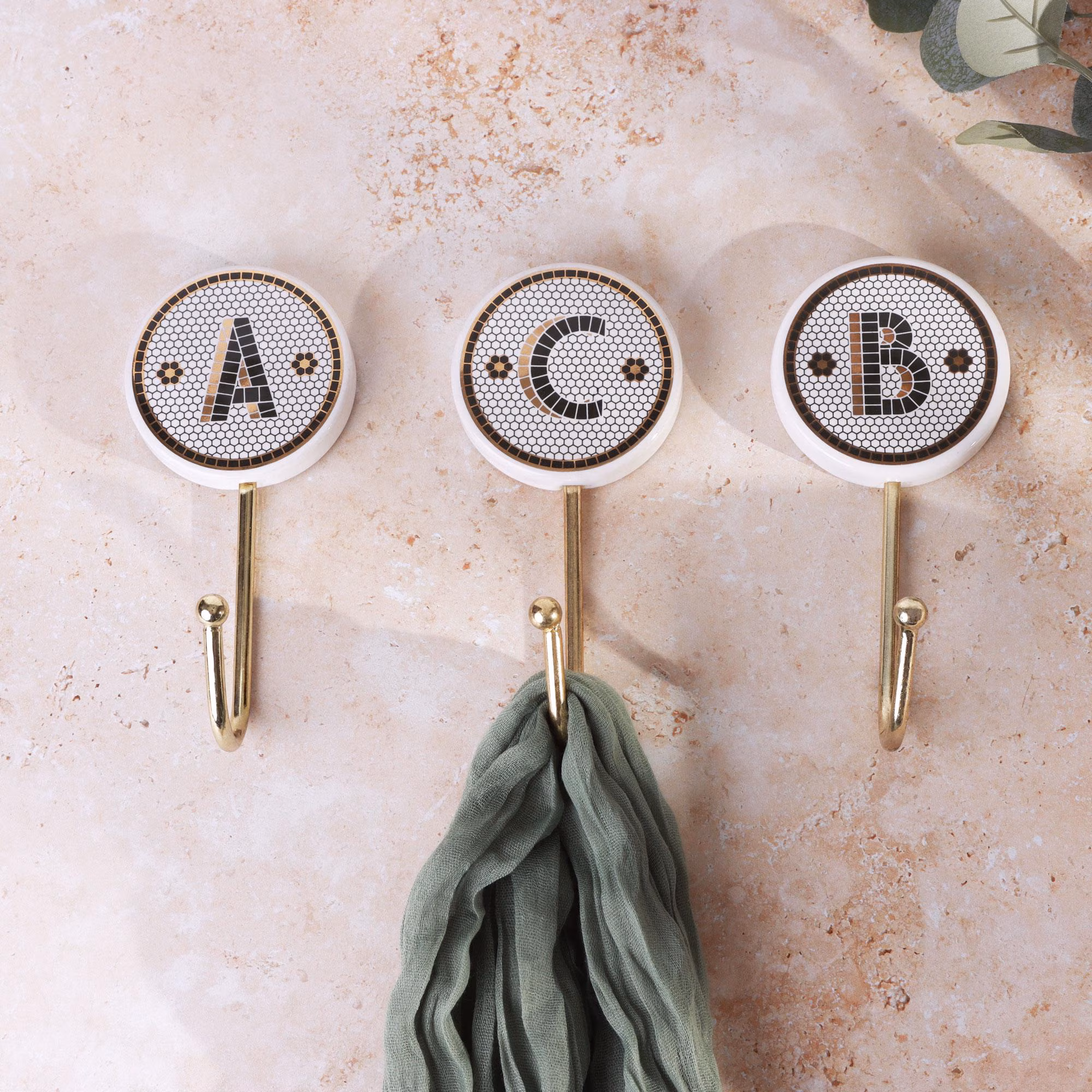 Monogram Wall Hook, British Pub Tile Letter Hook, Black & Gold Initial Coat Hook, Personalised Hallway Hook - G Decor