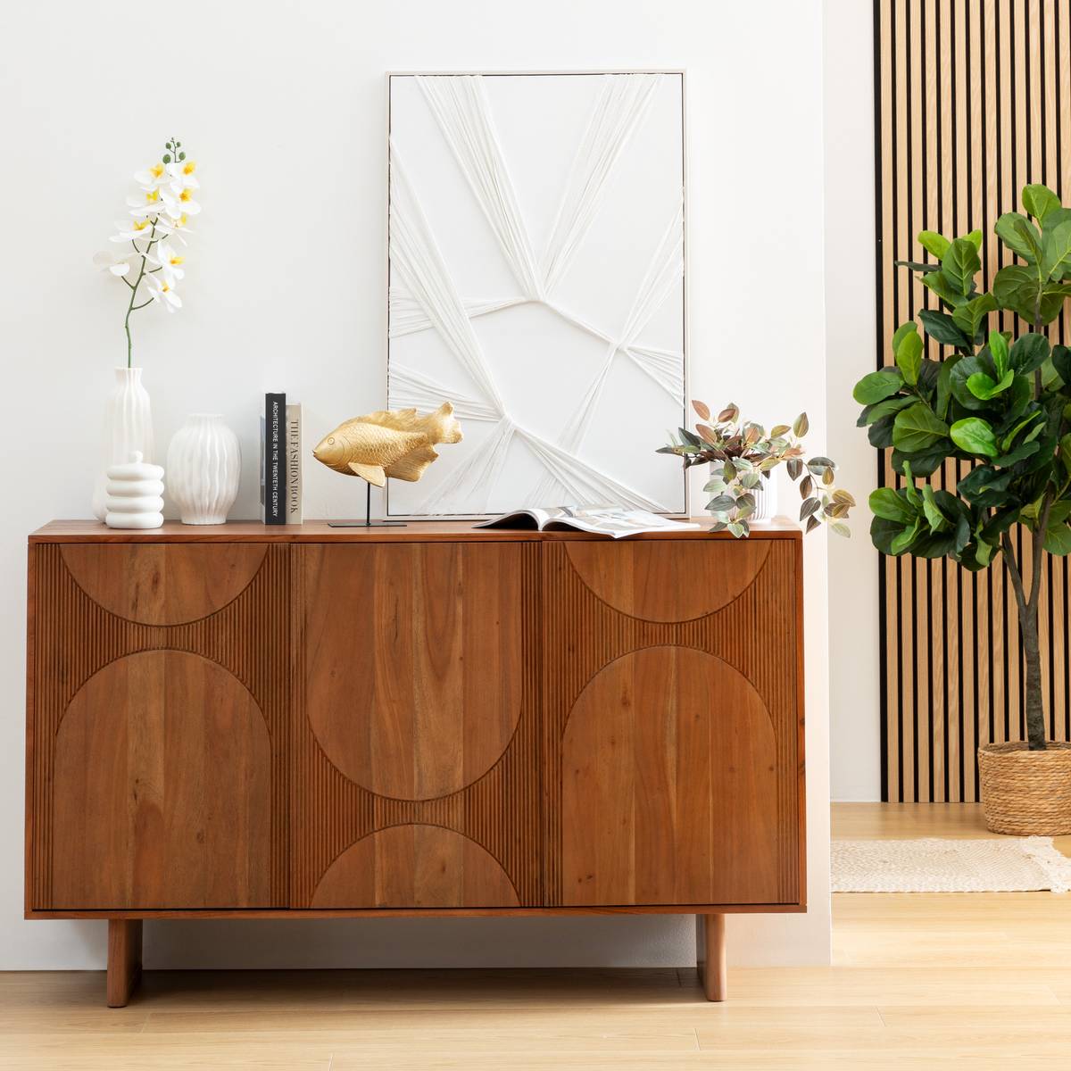 3-door buffet "Nanda" Acacia, Brown, 150x90.5 cm