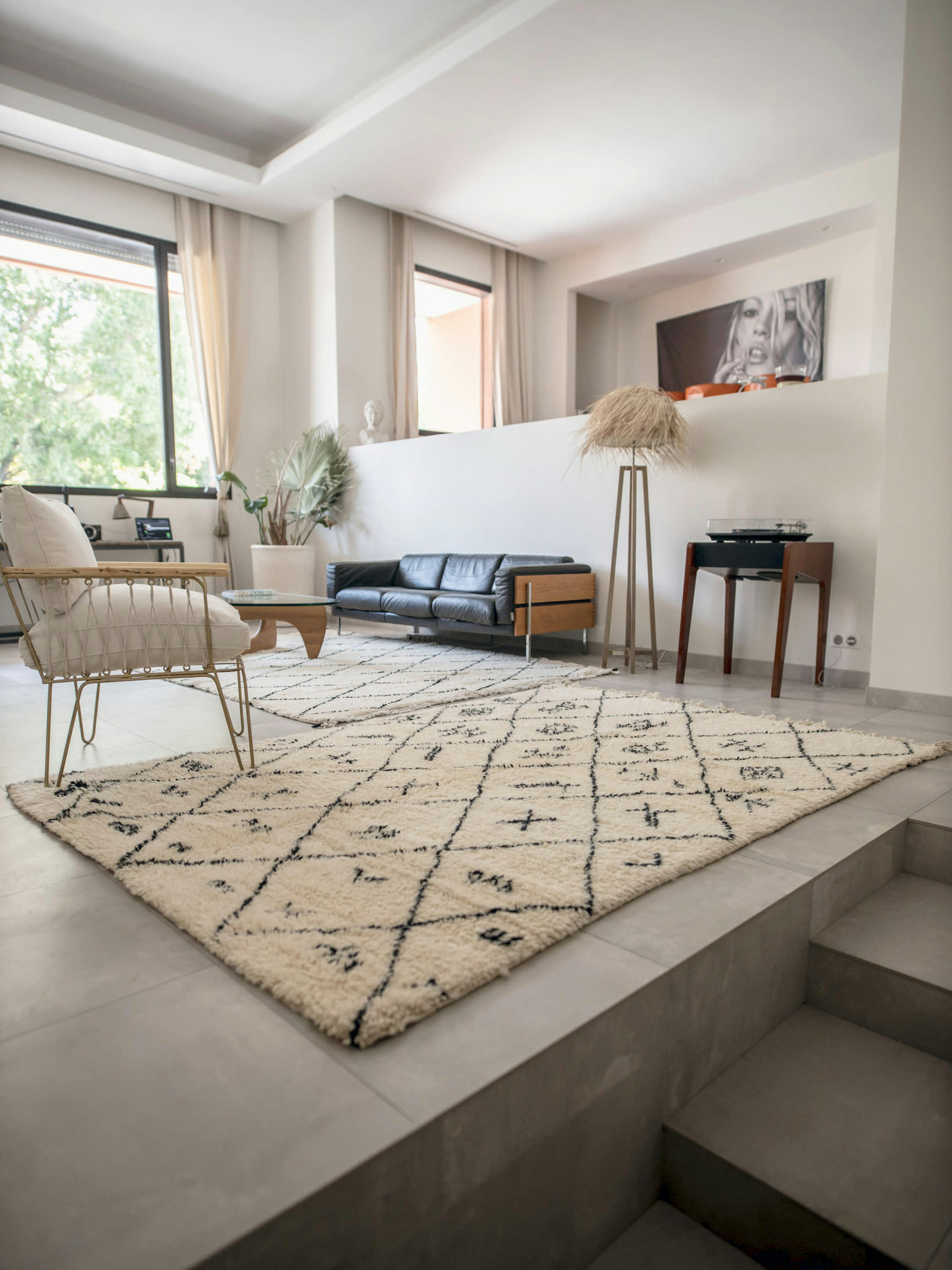 BERBERE - Tapis berbère original marocain laine noir blanc Amazighs 160x230