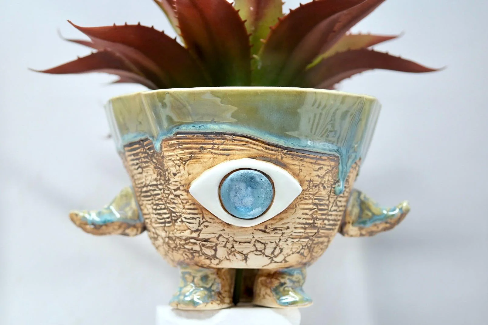 Handmade Ceramic Plant Pot - Sculptural Eye Planter for Medium Houseplants