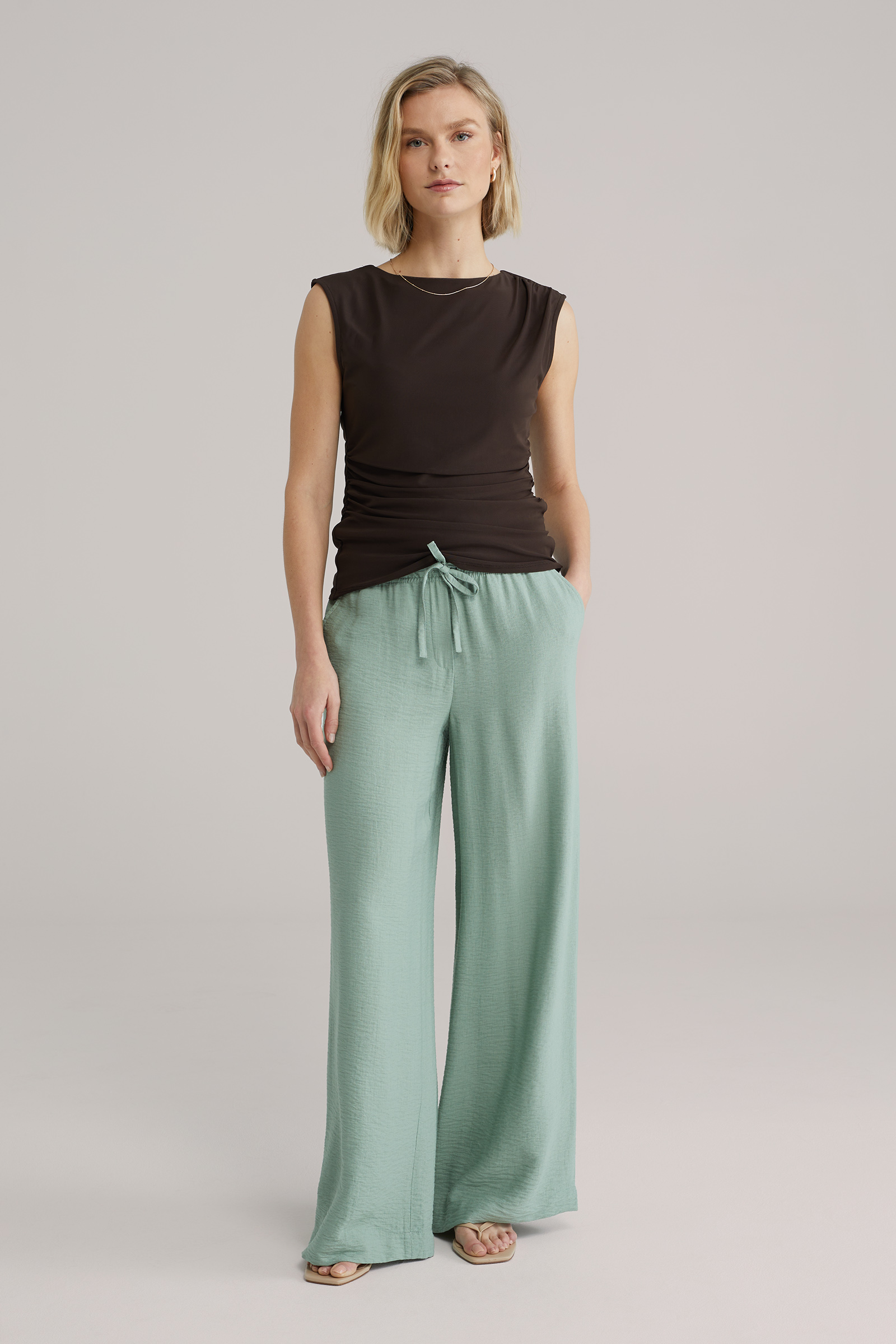 Dames wide leg broek met structuur