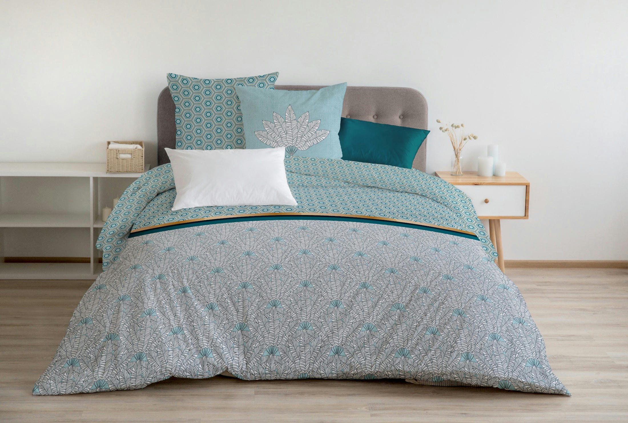 LOUXOR - Parure de Couette 100% Coton Vert 220x240 cm