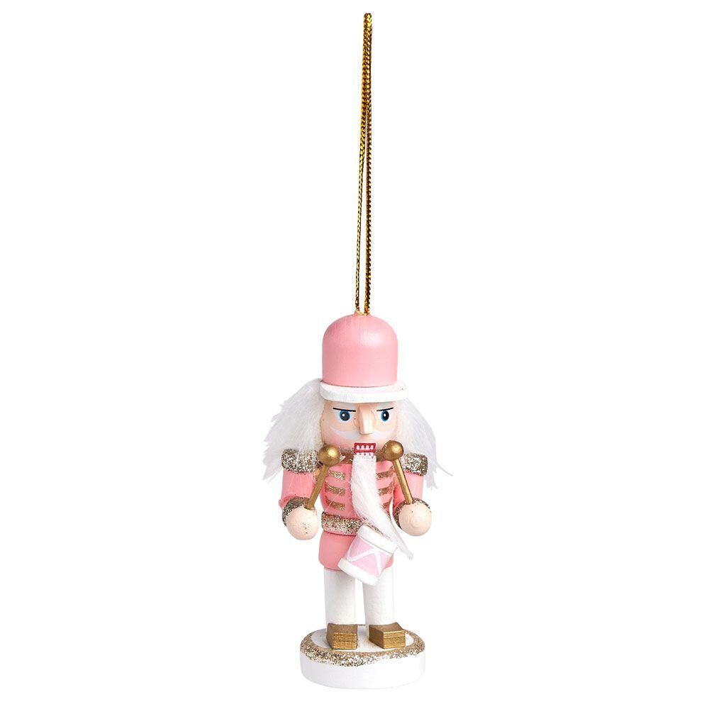 Décoration à suspendre Casse-noisette en bois rose et blanc H10cm