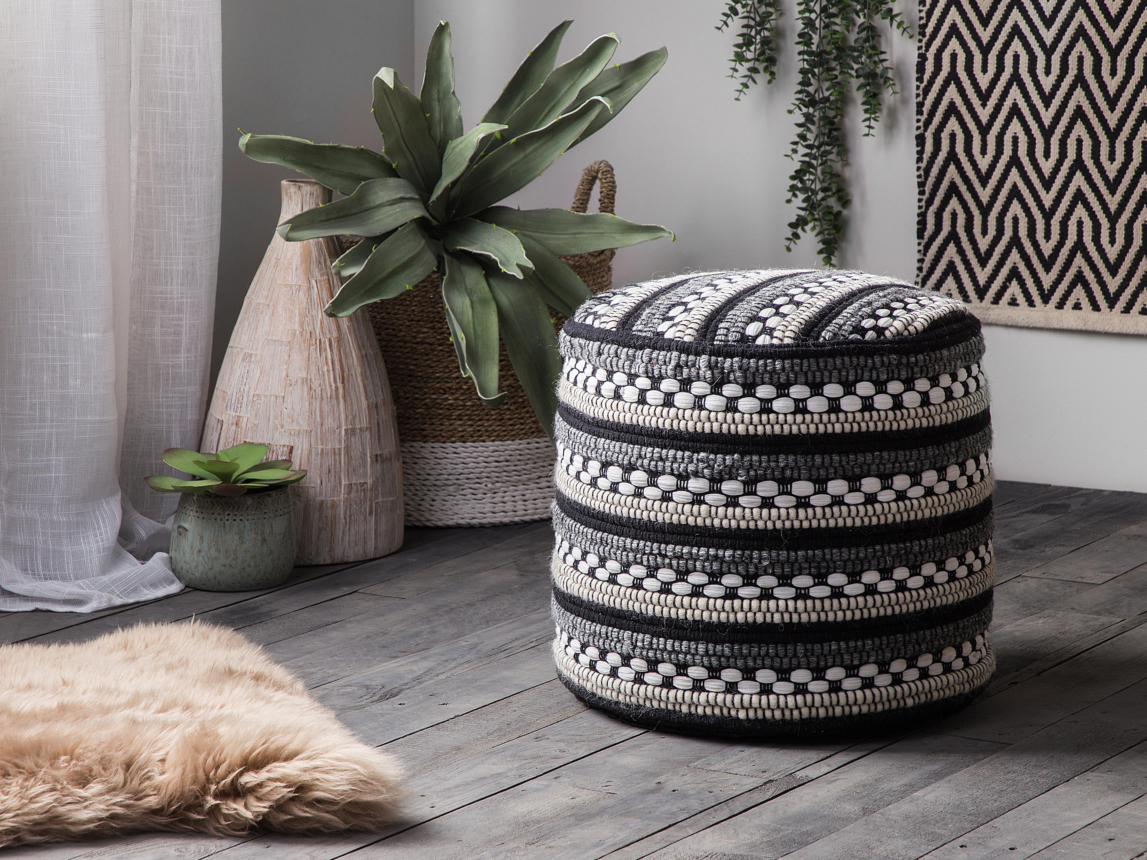 Pouffe GUNTUR Wool Black/ White