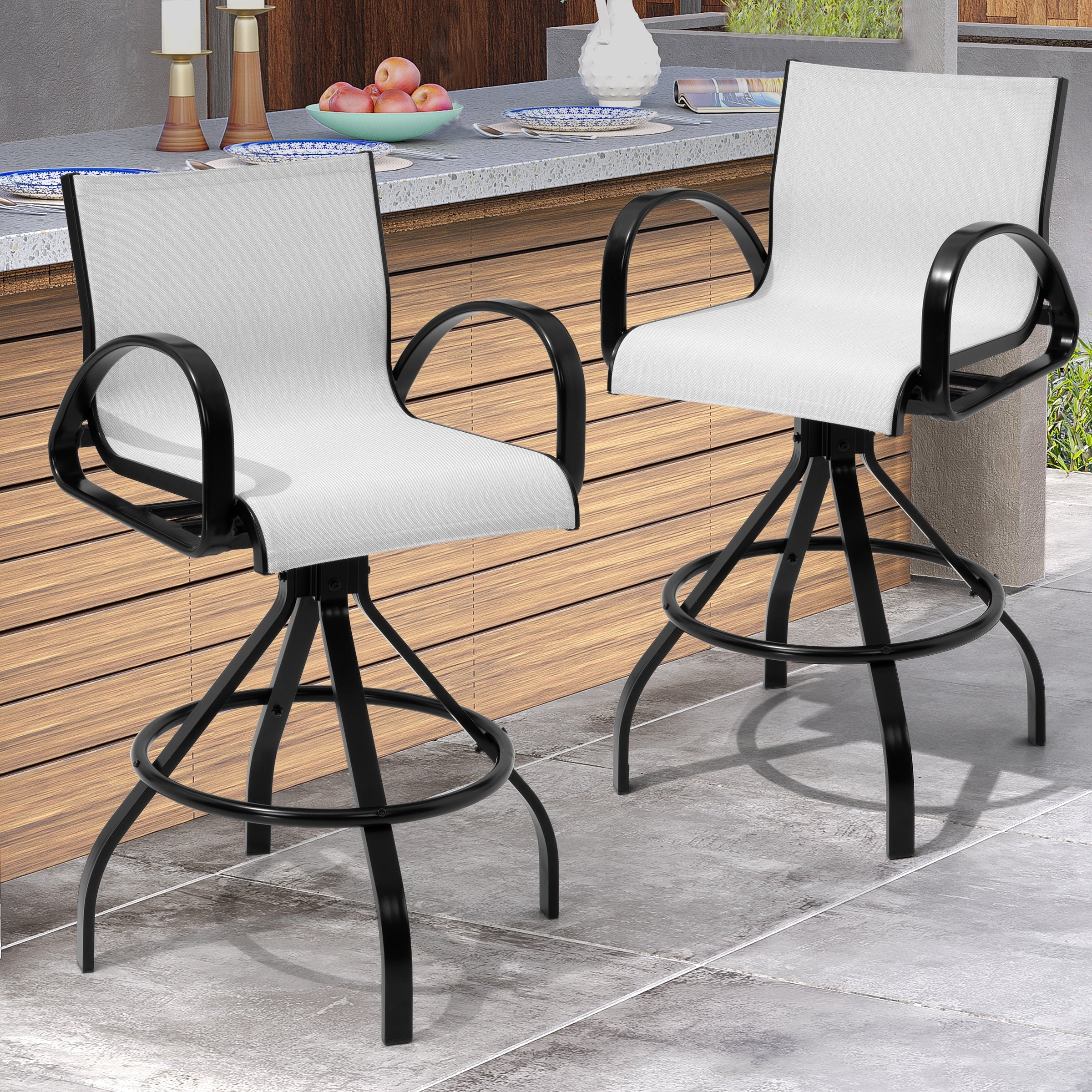 Pellebant Patio Swivel Aluminum Bar Stools with Sunbrella Textilene - 22.83 in W x 18.11 in D x 42.13 in H