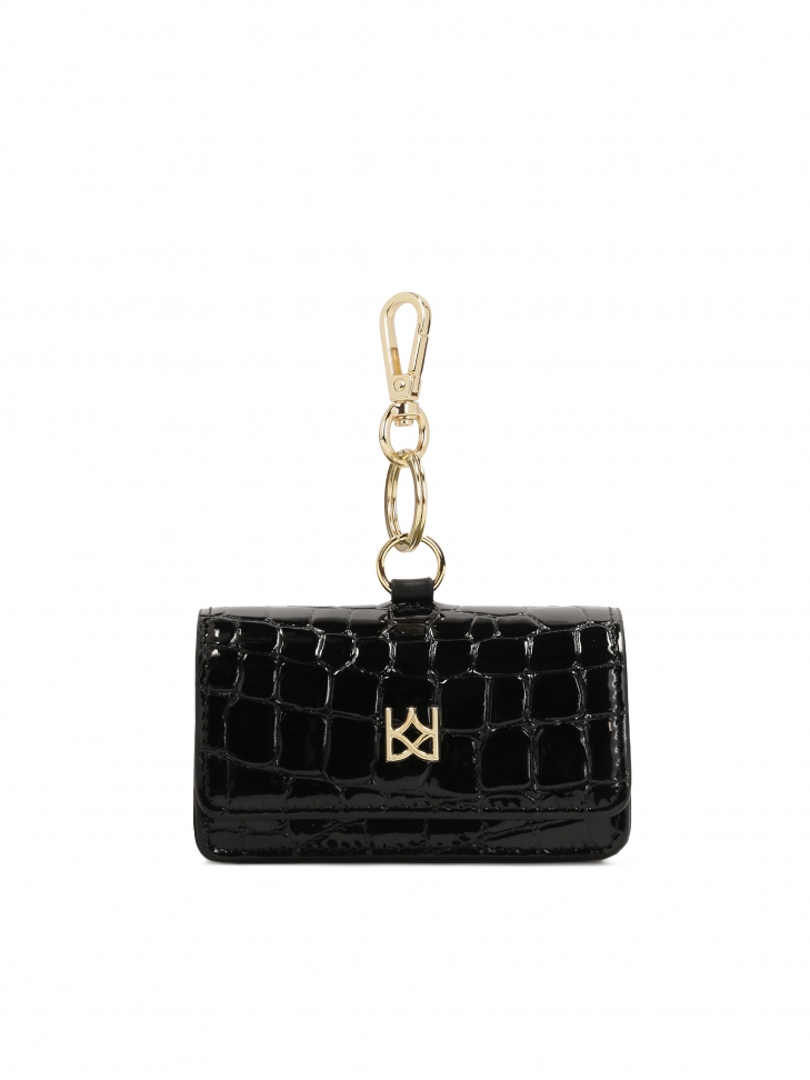 KAZAR monogrammed black leather key case