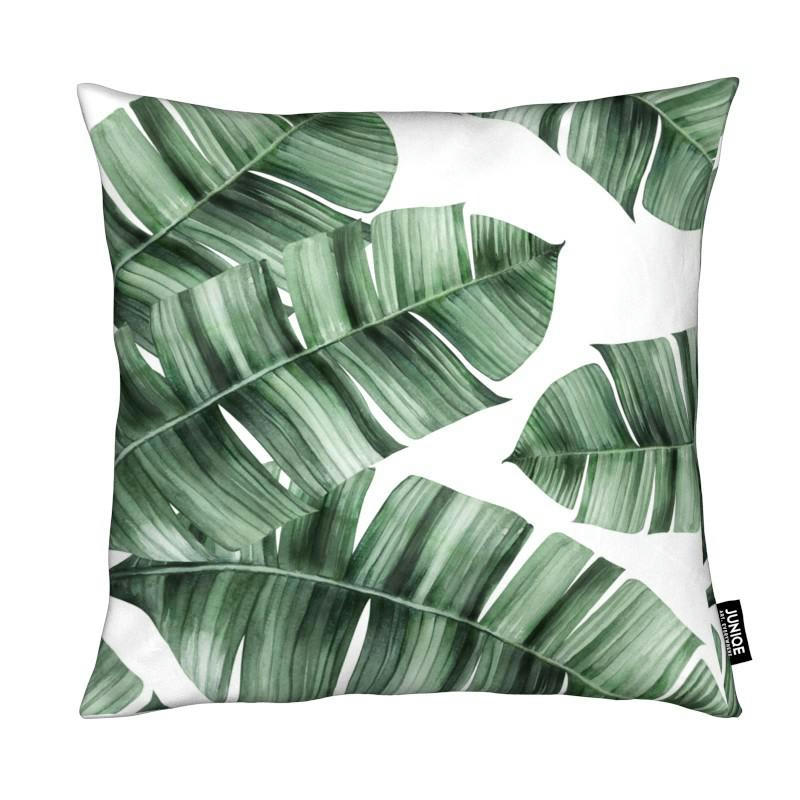 TROPICAL NO. 8 - Coussin en microfibre en blanc & vert 40x40