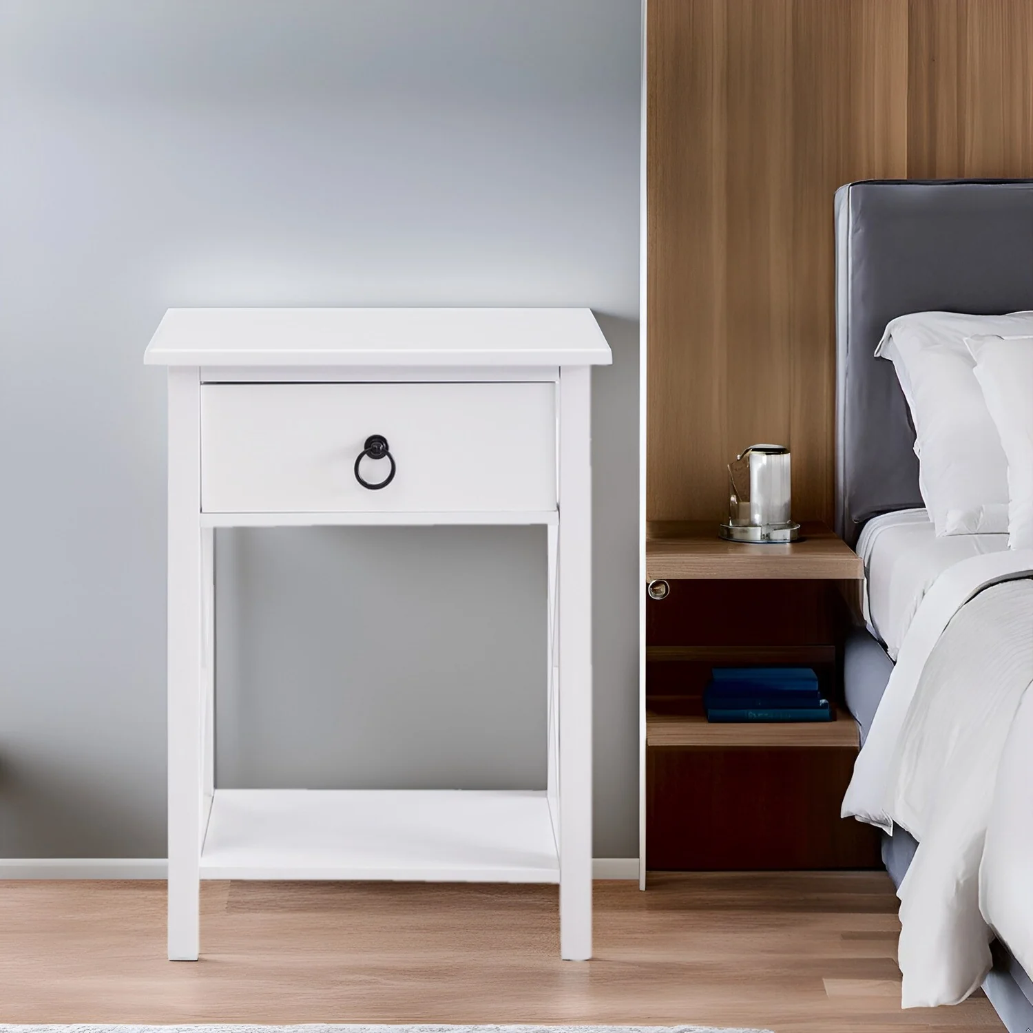 Wooden Nightstand Bedside Table with Drawer - Small Bedroom End Table for Bedrooms