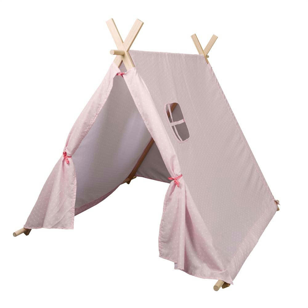 - Tente enfant en tissu 105 cm little world rose et blanc
