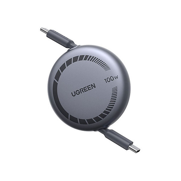 Câble USB-C rétractable UGREEN 100W 1 m noir avec Smart E-Marker