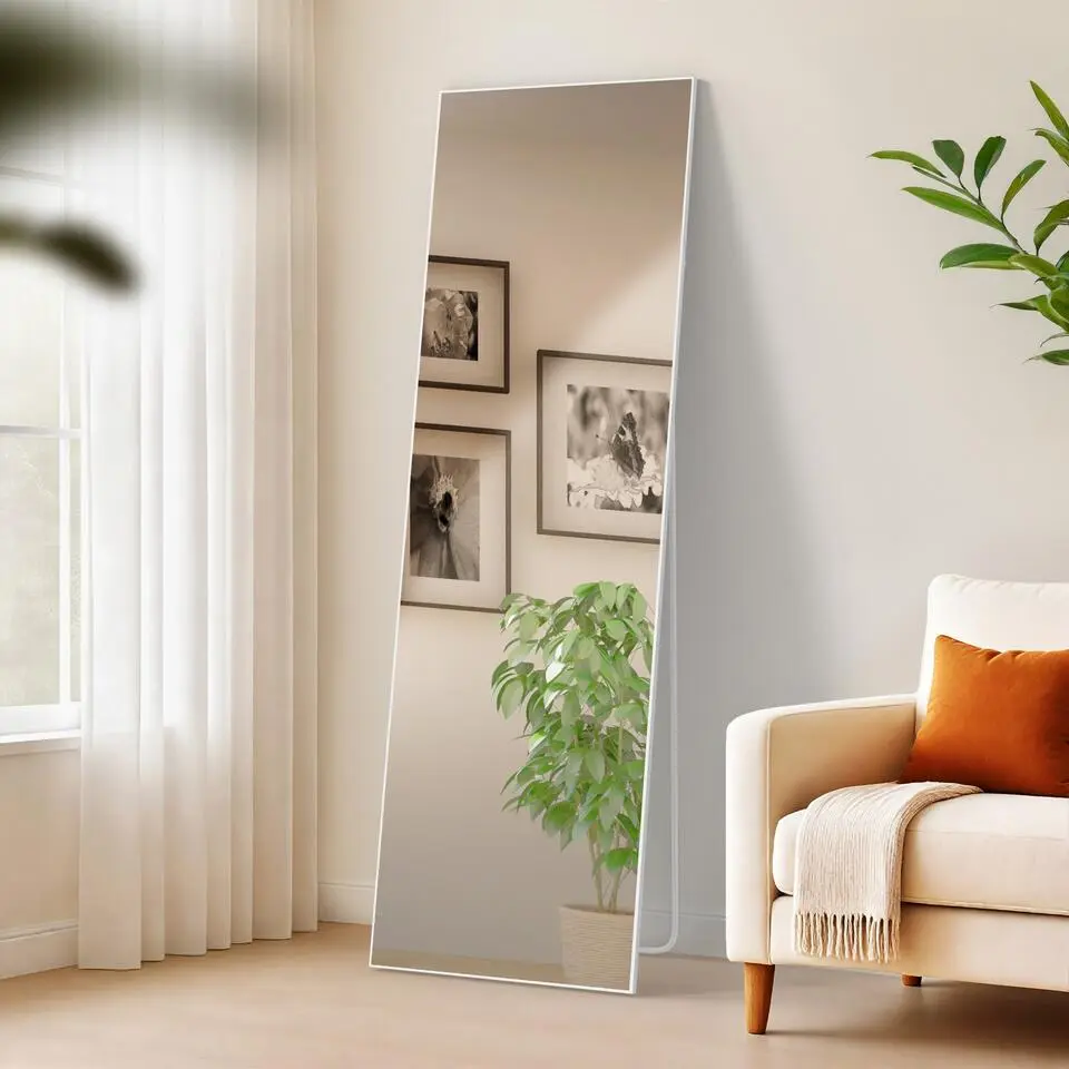 CLP Staande spiegel Benicia vierkant - Glas - mat wit