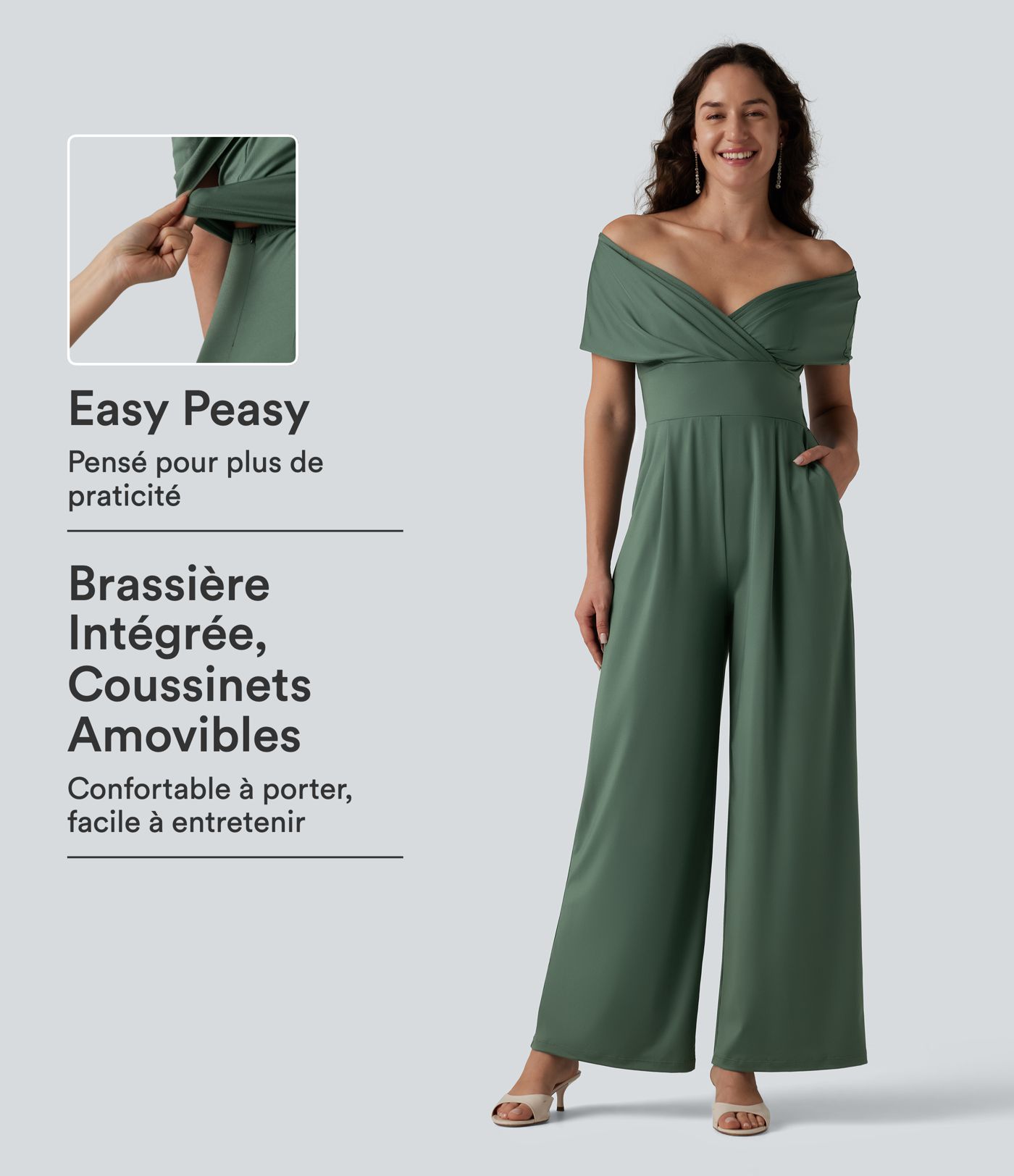 Combinaison Easy Peasy à épaules dénudées, manches courtes, coussinets amovibles et poches
