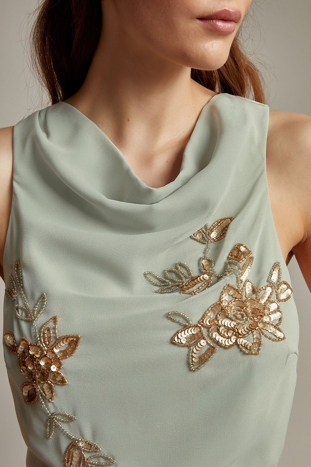 Monsoon Sarah Embellished Cowl Neck Maxi Dress Green