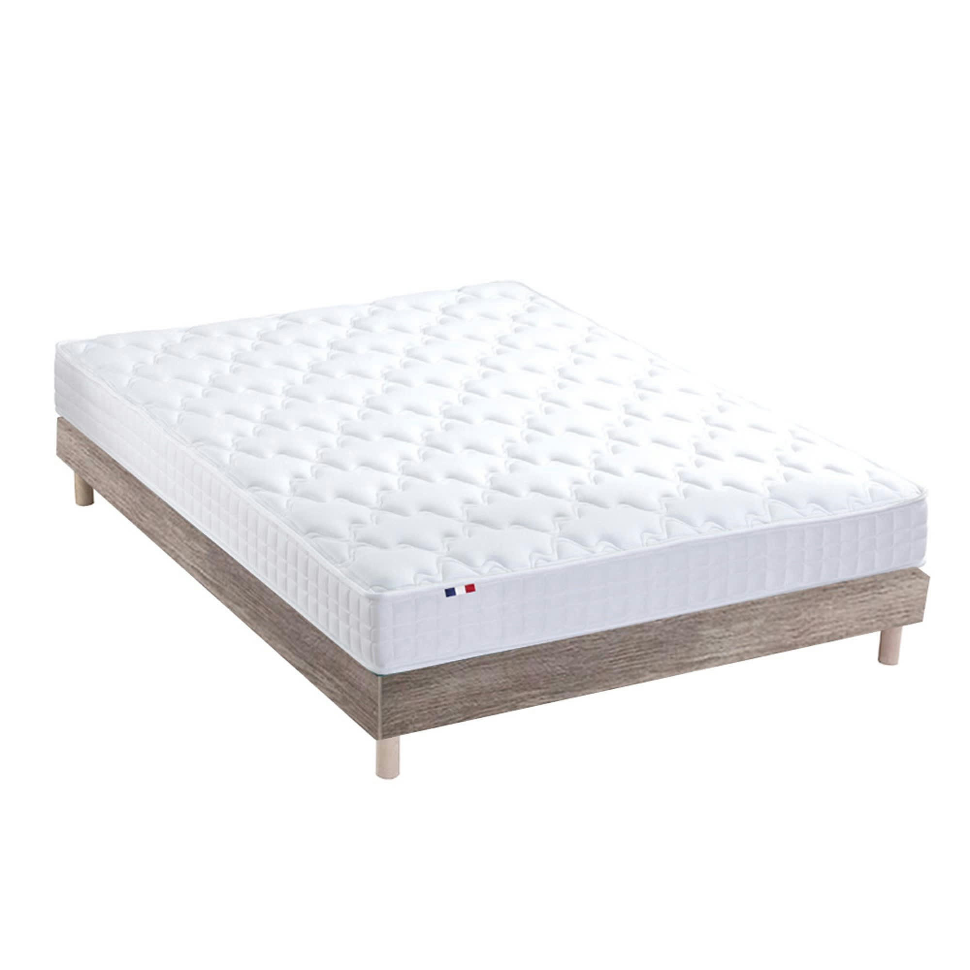 ENSEMBLE KIT AZUR - Ensemble Matelas mémoire de forme Sommier en Kit Chêne clair 140x190