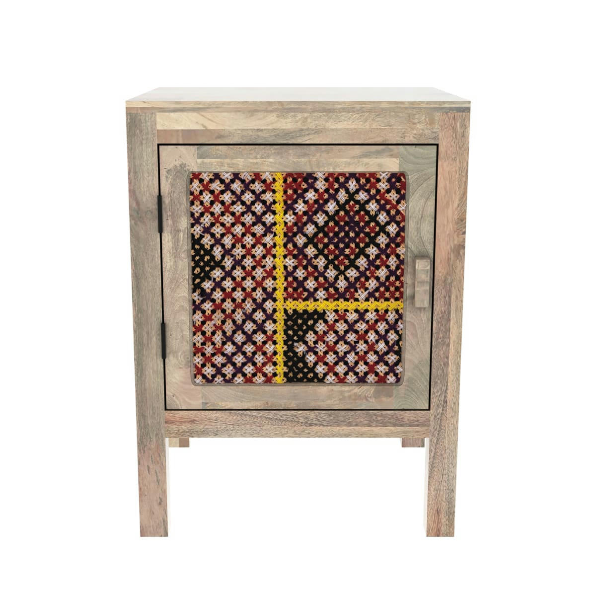 MASSAÏ - Table de chevet 1 porte en manguier et cannage coloré