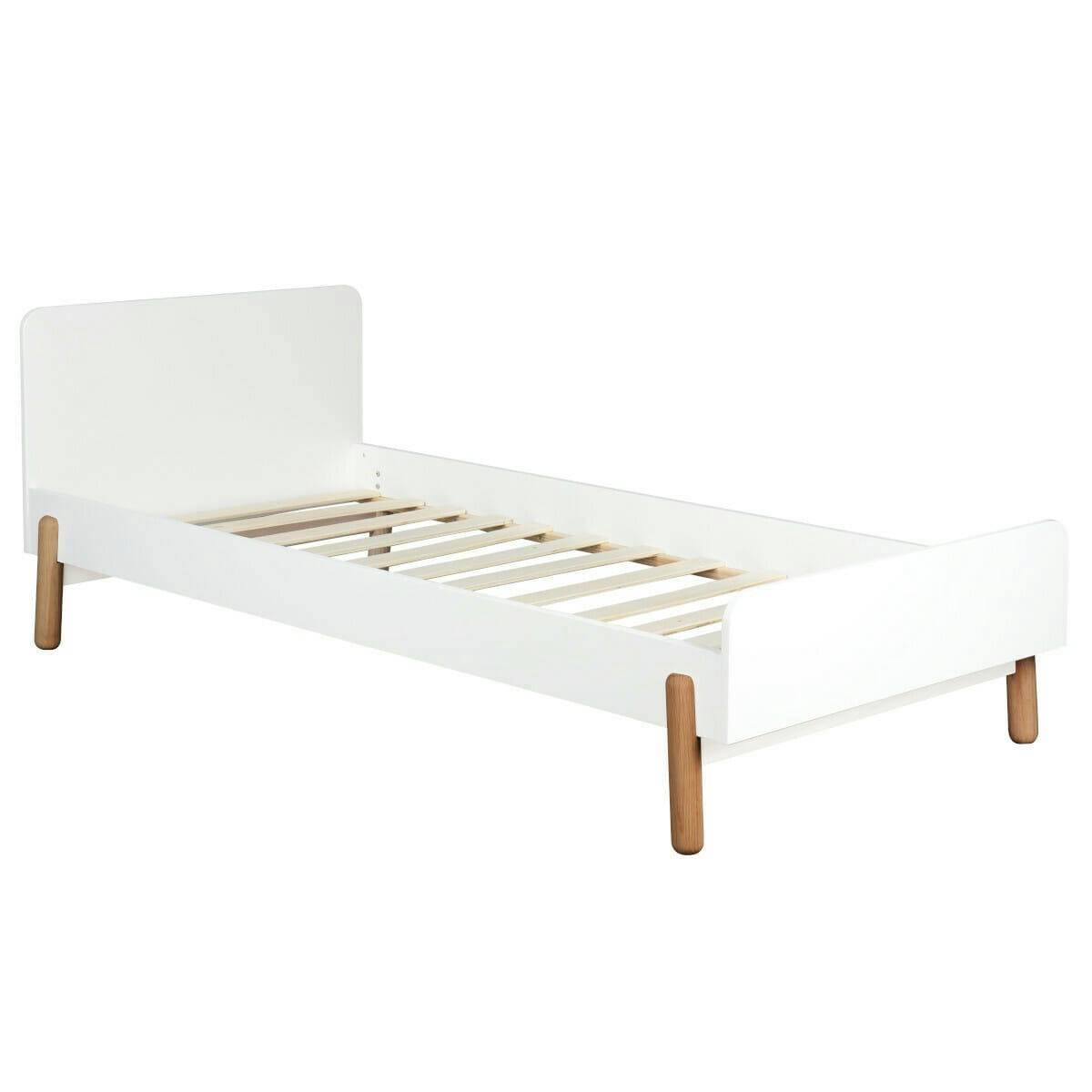 GABBY - Lit enfant 90x190 cm bois massif blanc et bois