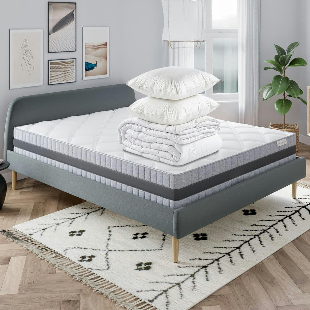 MEMO LUXE - Ensemble matelas 160x200 Mémoire De Forme +Couette 240x220 + Oreillers