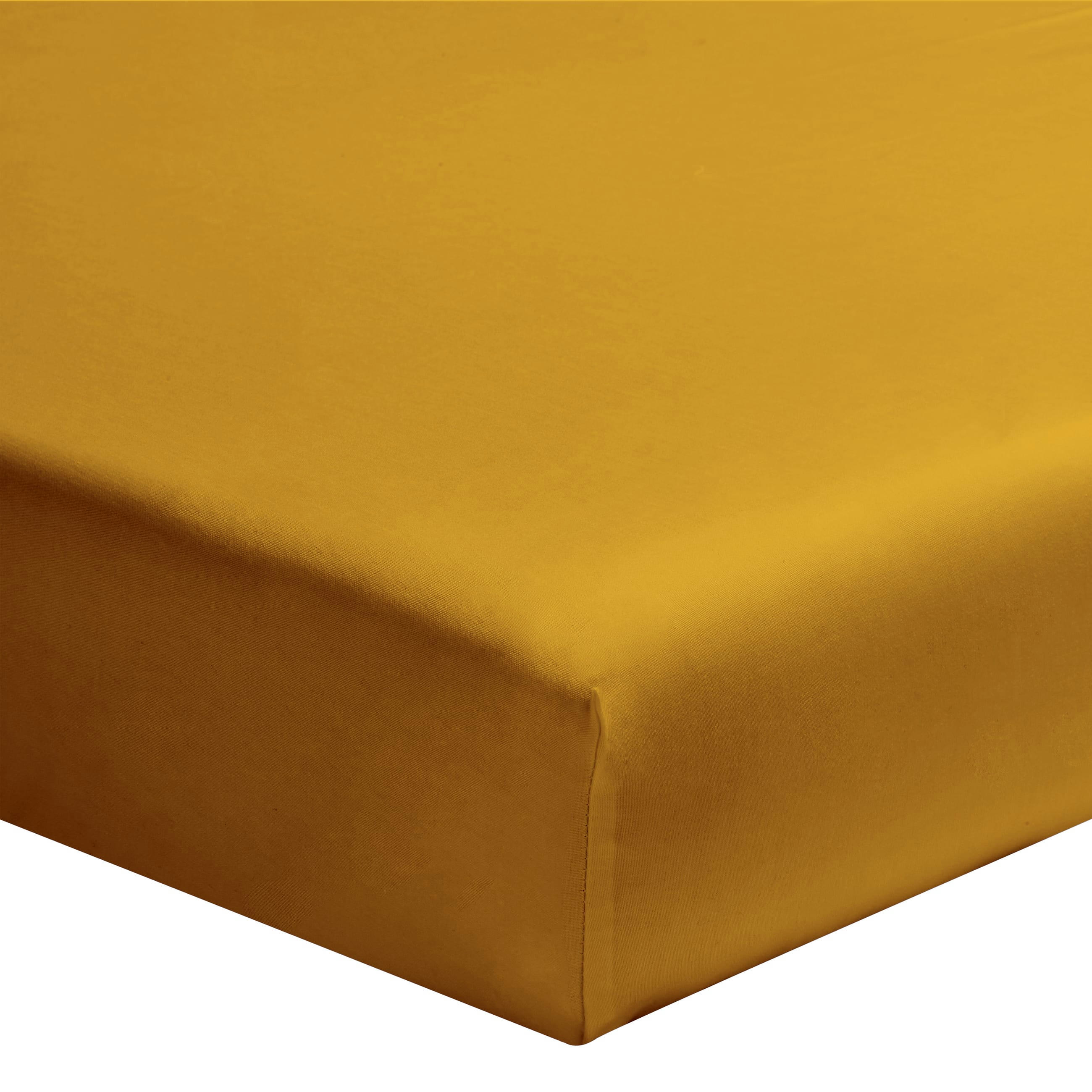 LES UNIS 57 FILS - Drap housse uni en coton jaune curry 180x200