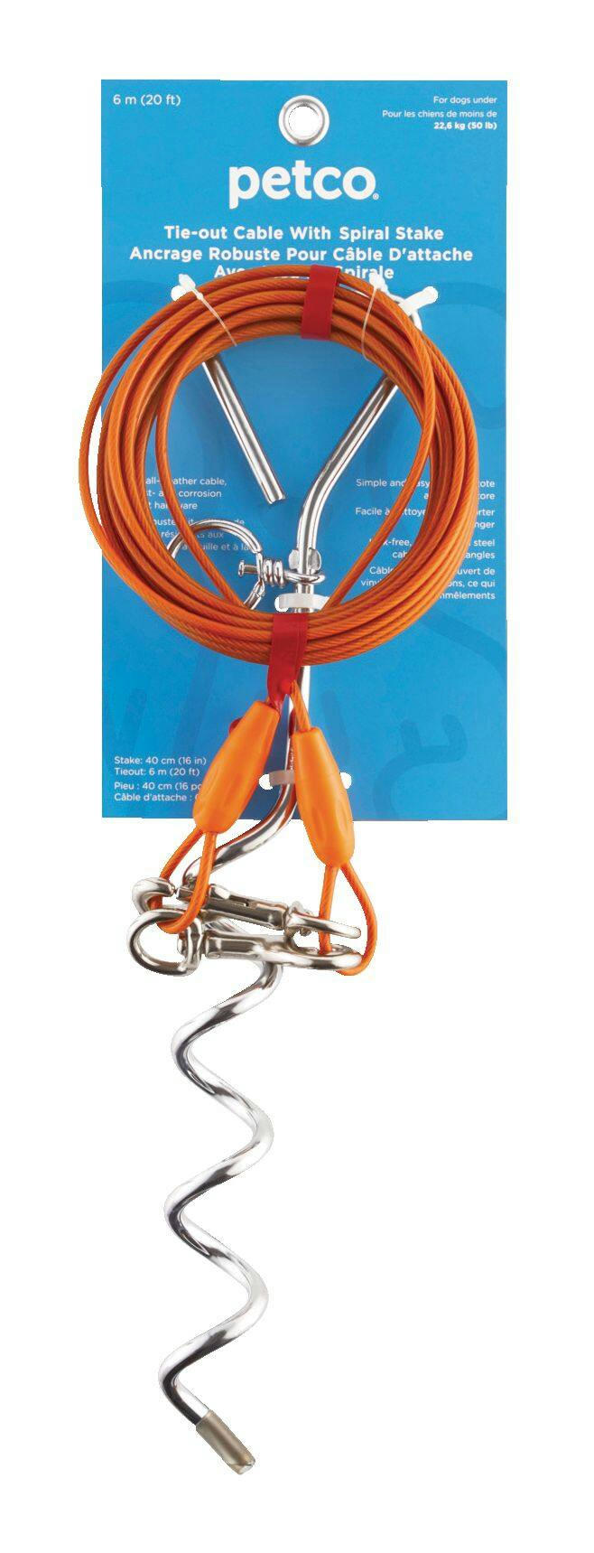 Petco Dog Tie Out Cable with Stake, 20-ft, Large, Orange
