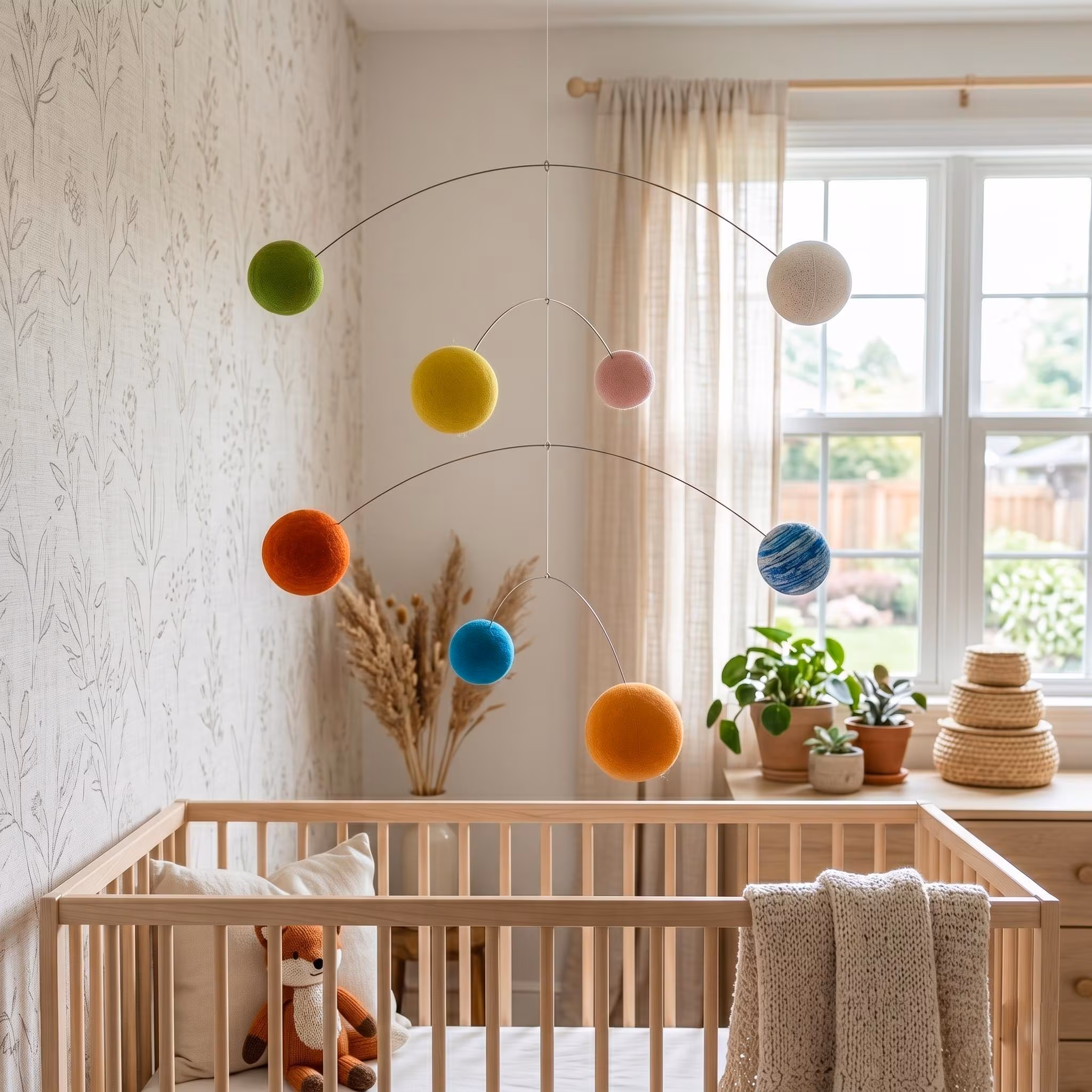 Dynamic Balance Crib Mobile, Kinetic Solar System Art, Mondrian Style Baby Toy