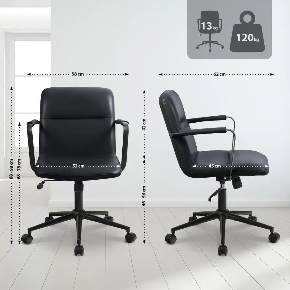 CLP Bureaustoel Hilda zwart Frame - Echt leer - zwart