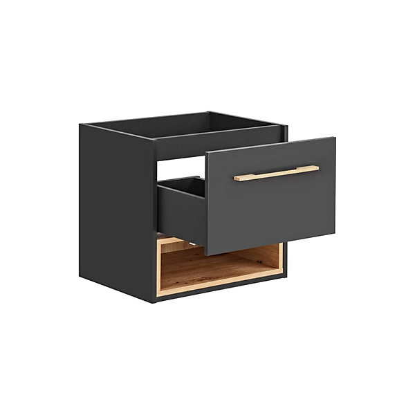 Meuble sous vasque TALOKA1 porteGris anthracite et chene clair60 cmMeuble suspendu