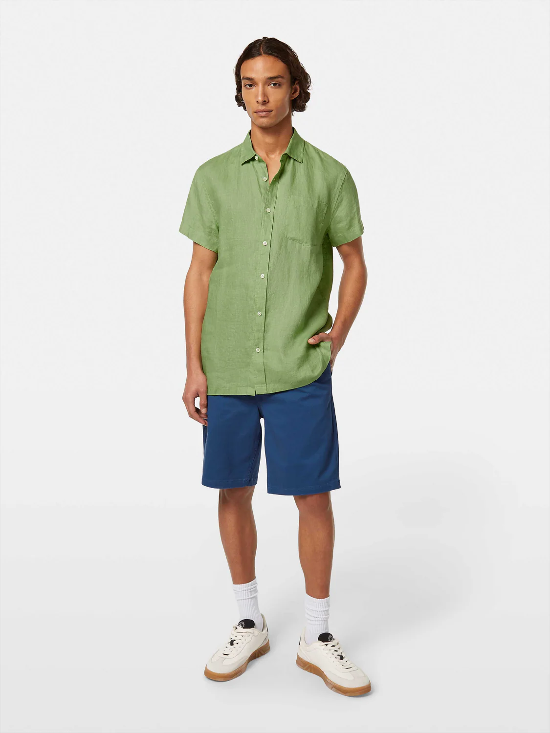 Regular Fit Linen Short Sleeve Button Down Shirt