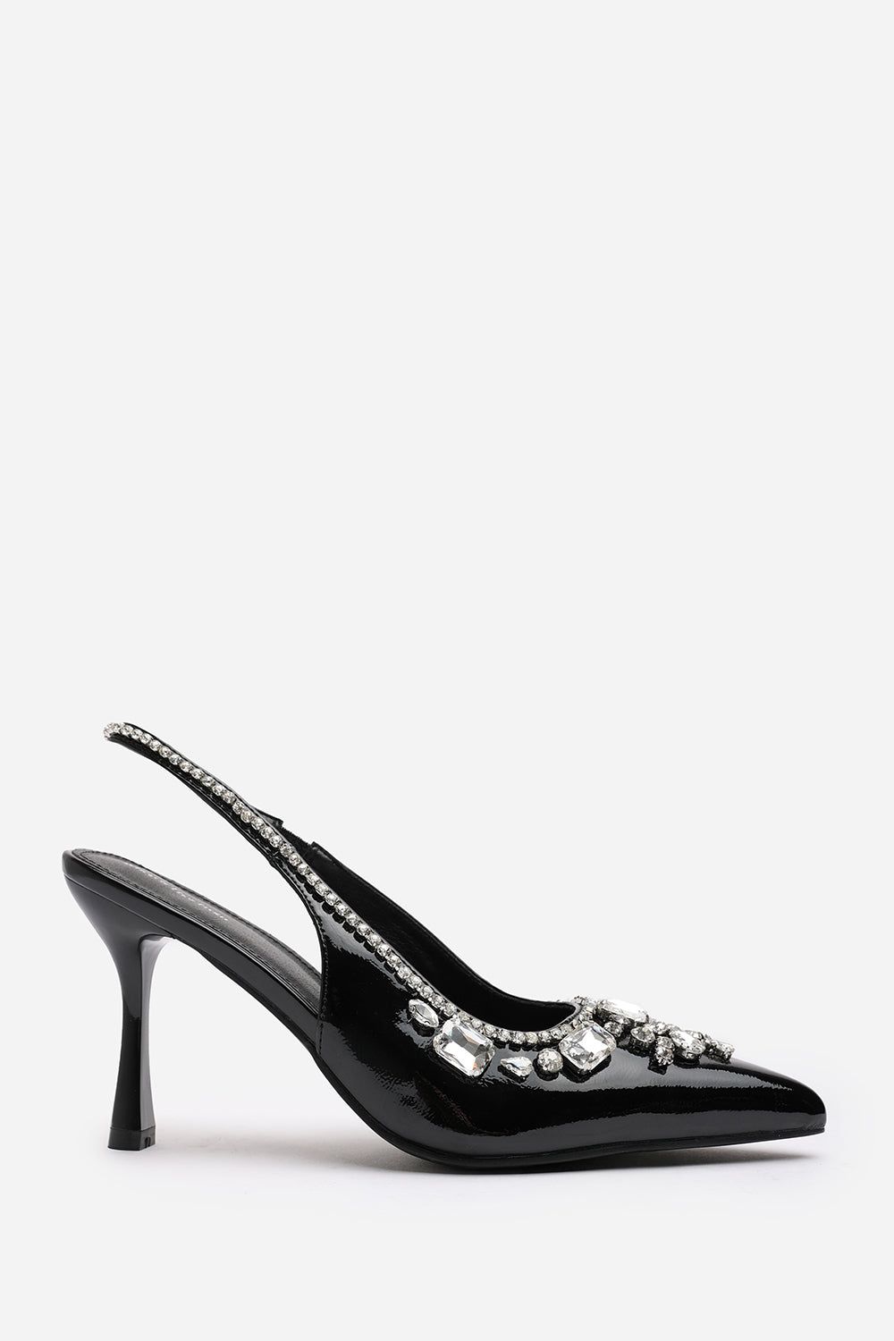Where's That From Karen' Patent Slingback Mid Heel with Diamante Front Embellishment