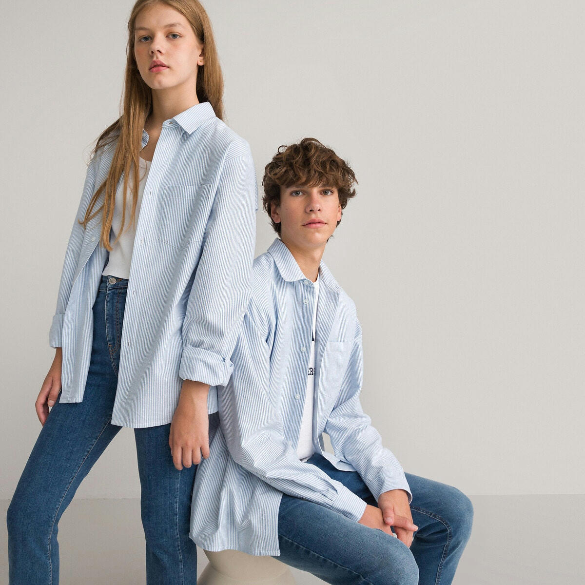 Chemise rayée oversize à manches longues unisexe