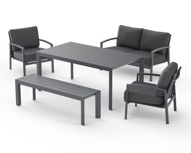 Jette 7 Seater Low Dining Bundle - Gunmetal Grey