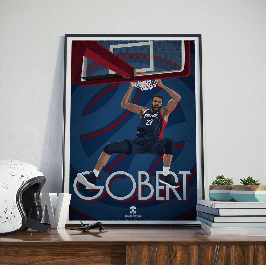 BASKETBALL - Affiche BASKET- Team France Basket Rudy Gobert 30x40 cm
