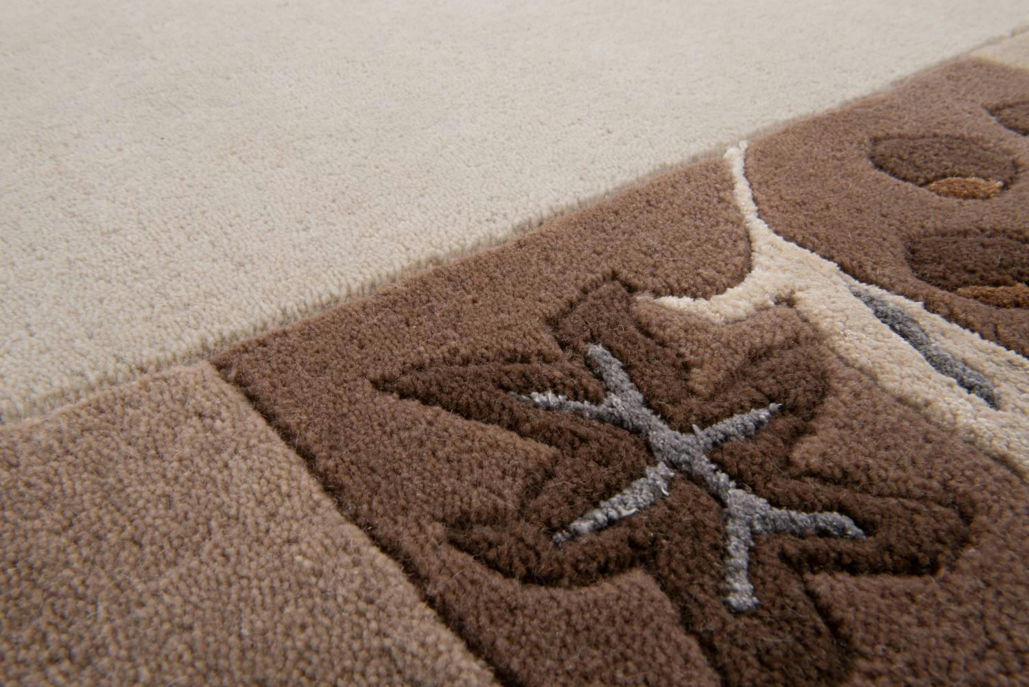 ROYAL GANGES - Tapis gabbeh floral en laine naturelle Beige Diam 200 cm