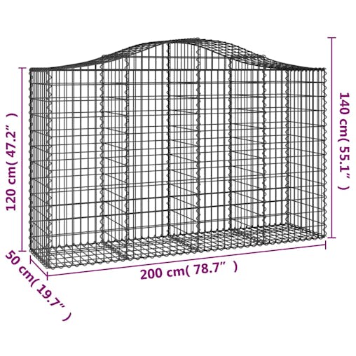 NNEVL Arched Gabion Baskets 2 pcs 200x50x120/140 cm Galvanised Iron