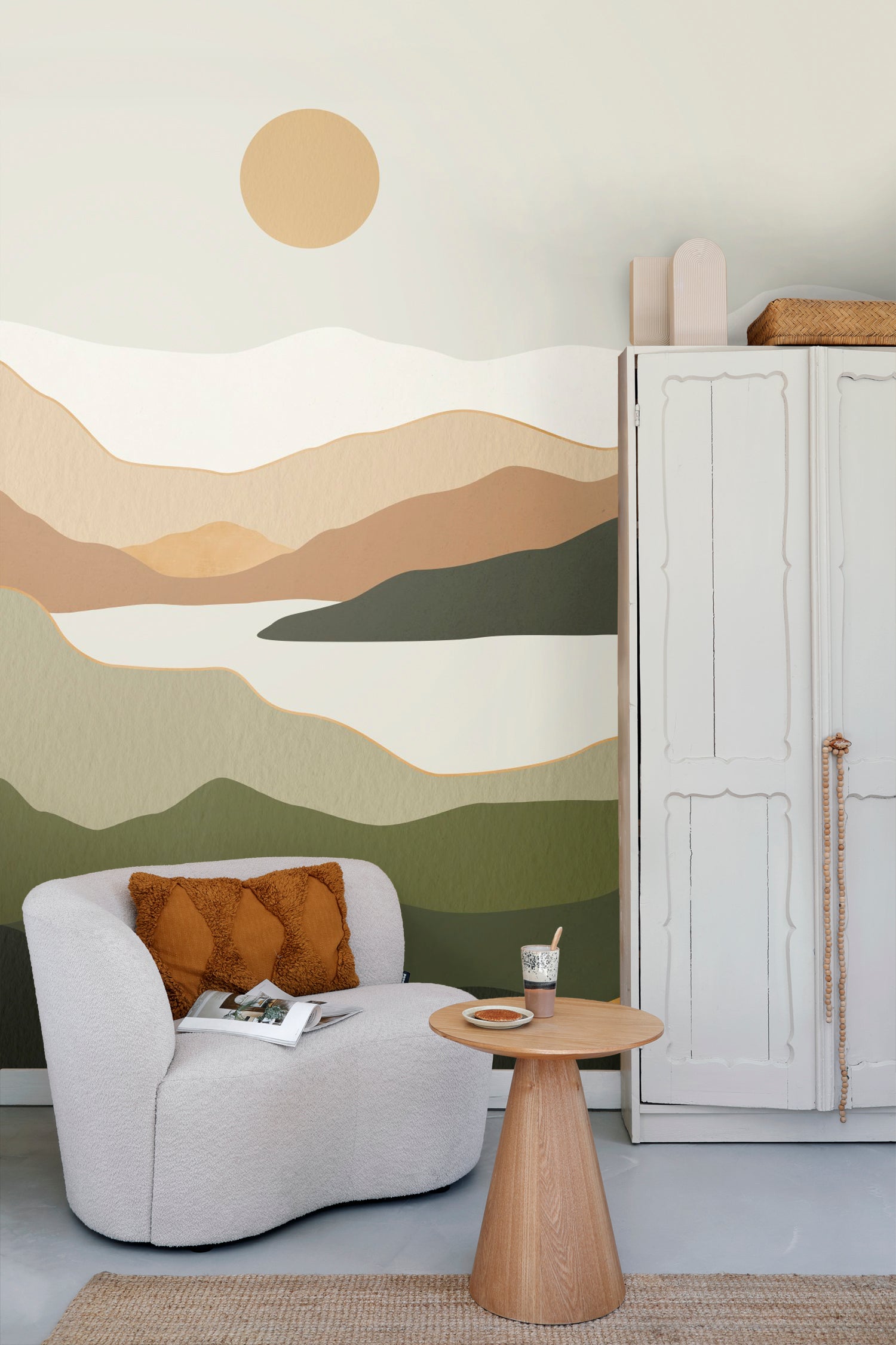 ESTAhome fotobehang woestijn landschap donkergroen en terracotta - 250 x 279 cm - 159479